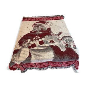 Vintage American Weavers Woven Santa with Toys Throw Blanket 60"X50" Made In USA